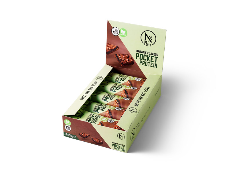 Pocket Protein – Vegan Brownie - 15 bars | Basic-Fit webshop variant