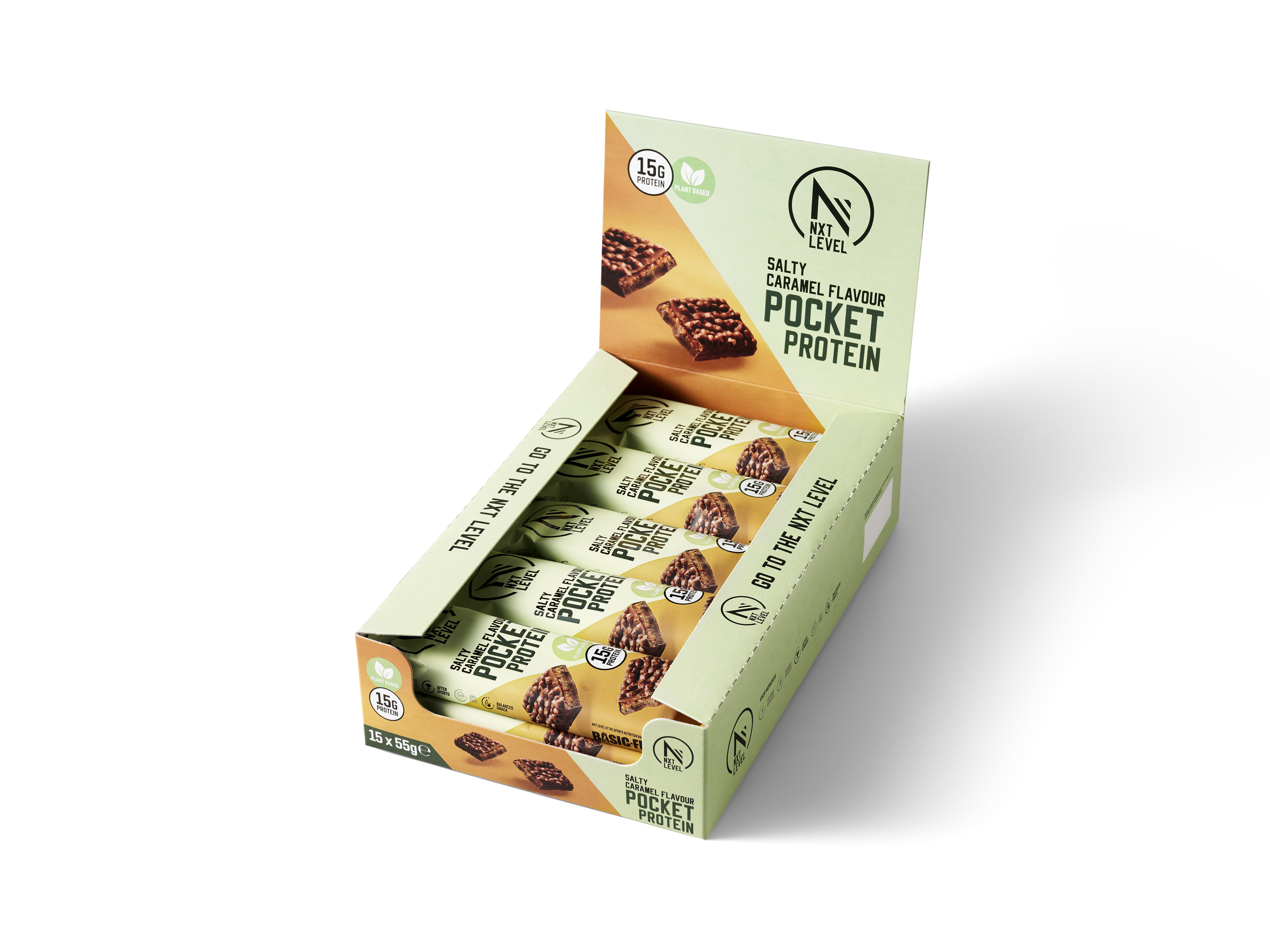 Pocket Protein - Vegan Salty Caramel - 15 bars | Basic-Fit webshop variant